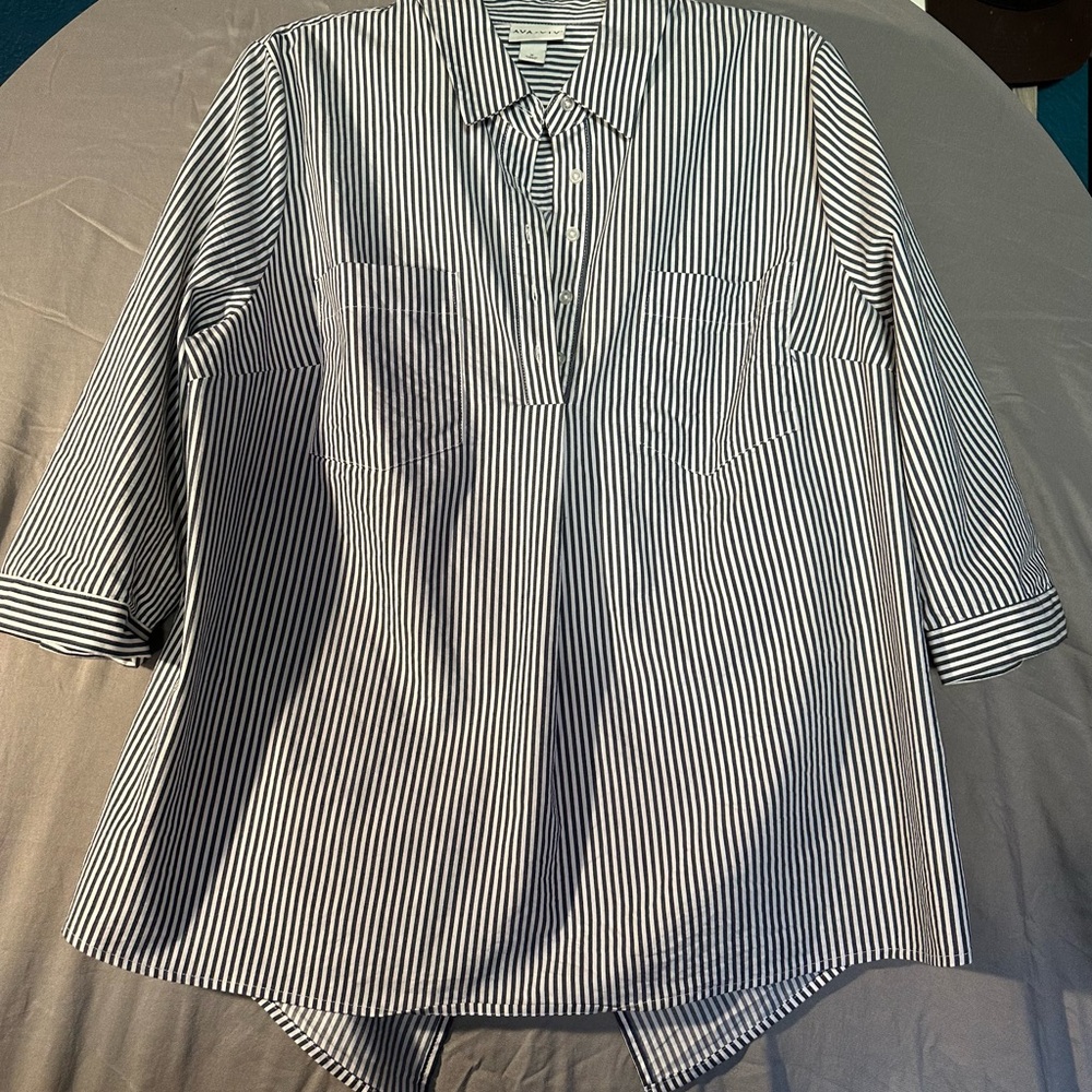 Pin striped open back blouse